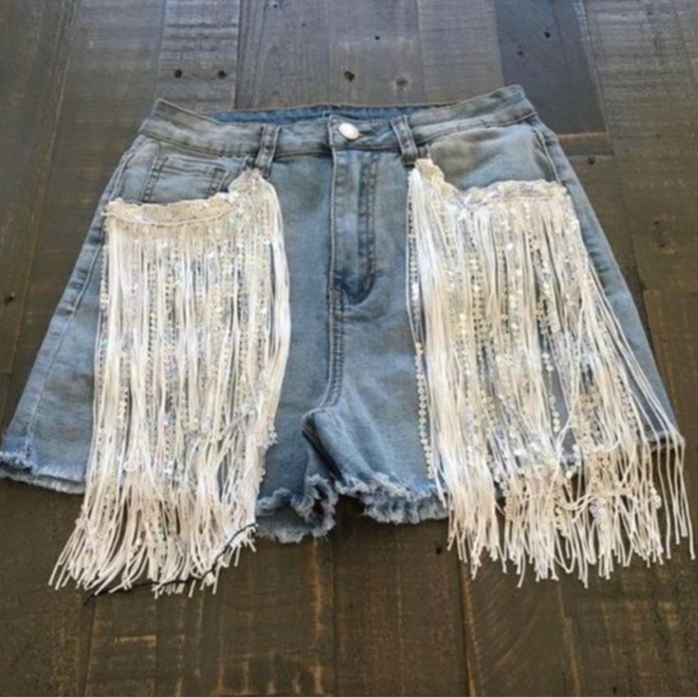 Stylish Denim Fringe Jean Shorts